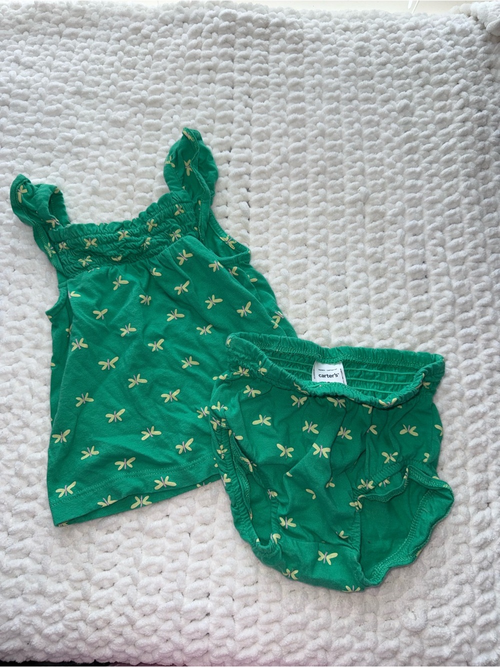 Carter's Emerald Green Tank Top and Bloomers Set with Cream Dragonfly Print